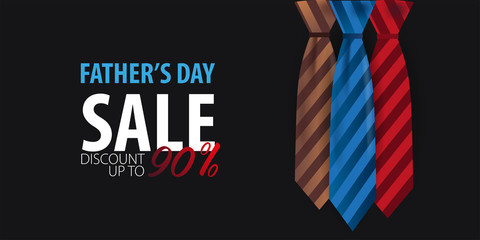 Father's Day Sale banner, greeting card with necktie. Vector Illustration
