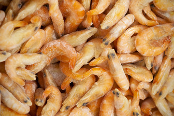 Top view of delicious frozen shrimps.