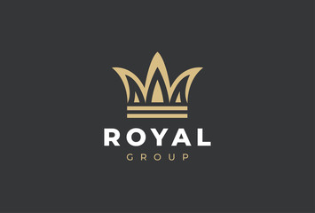 Obraz premium Geometric Vintage Creative Crown abstract Logo design vector template. Vintage Crown Logo Royal King Queen concept symbol Logotype concept icon.