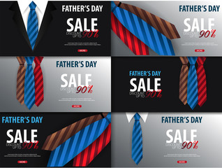 Set of Father's Day Sale banners, greeting card with necktie. Vector Illustration