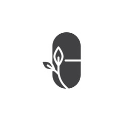 Natural medical pills with leaves vector icon. filled flat sign for mobile concept and web design. Herbal medicine simple solid icon. Symbol, logo illustration. Pixel perfect vector graphics