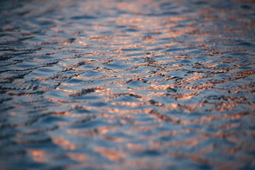 Shimmering Golden Orange Blue and Black Water Ripples Backlit by Sunset - Powered by Adobe