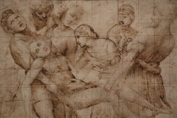 “Central Group of Entombment”. Oeuvre de Raffael, 1507