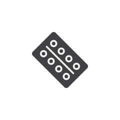 Medical blister pack pills vector icon. filled flat sign for mobile concept and web design. Pharmacy Blister simple solid icon. Symbol, logo illustration. Pixel perfect vector graphics
