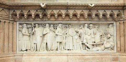 Budapest, Hungary - 17 April 2018: Monument to Saint Istvan I.