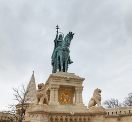 Fototapeta na wymiar Budapest, Hungary - 17 April 2018: Monument to Saint Istvan I.