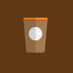 Vector blank coffee cup trendy flat style isolated on brown background. Vector illustration.