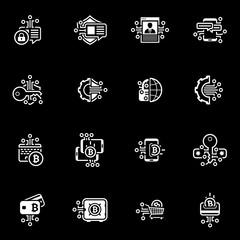 Bitcoin and Blockchain Crypto Protection Technology Icons.