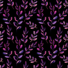 Seamless Realistic Watercolor Greenery Pattern. Hand Drawn Eucalyptus Leaves and Branches Print. Summer, Spring Forest Herbs, Plants Texture. Foliage in Vintage Style. Nature Eco Friendly Concept.