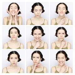 Collage of the same woman making diferent expressions