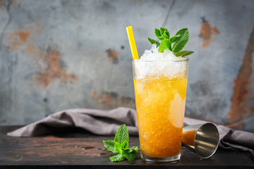 Classic mint julep cocktail with bourbon and ice