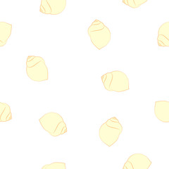 Seamless pattern yellow Seashells silhouettes on white, vector eps 10