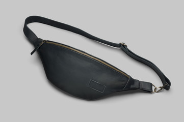 Men's black leather waist bag