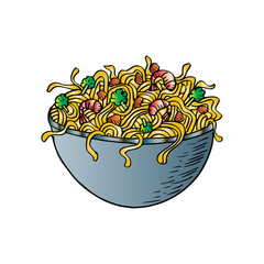 Hand drawn Chinese style noodle bowl
