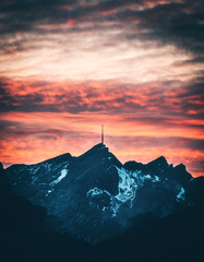  View of sunset mountain Säntis in Appenzell Switzerland.