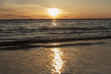 Vintage look Baltic sunset at Latvia coast.