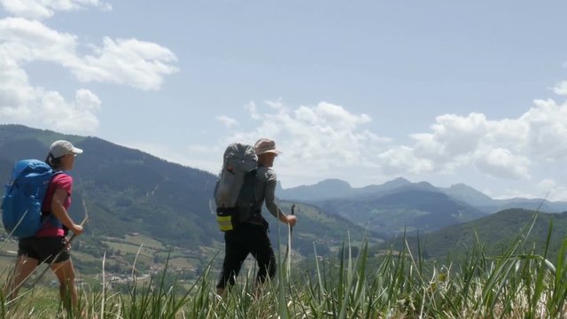 couple hiking in Camino, Spain
