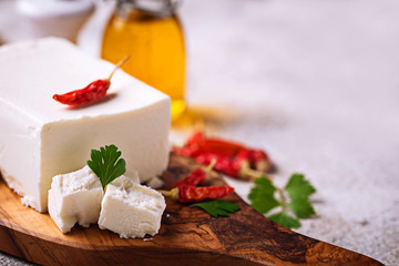 Fresh feta cheese with spices