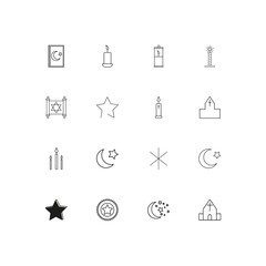 Religion linear thin icons set. Outlined simple vector icons