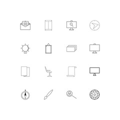 Creative Process And Design linear thin icons set. Outlined simple vector icons