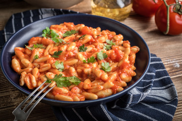 Cavatelli pasta with fresh tomato sauce.
