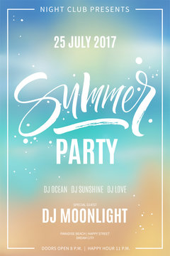 Summer Party flyer. Modern calligraphy, hand lettering. Vector illustration