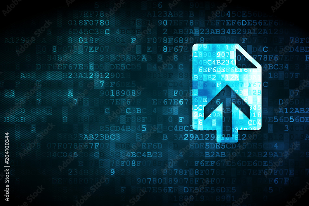 Wall mural web design concept: pixelated upload icon on digital background, empty copyspace for card, text, adv