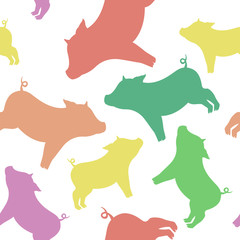 Cool seamless pattern from silhouettes of pigs of different colors to the new year 2019