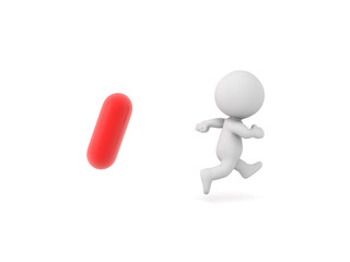 3D Character running away from red pill