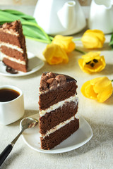 Slice of homemade cake on a plate