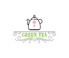 Green tea. Vintage Stylized Lettering badge. Vector Illustration