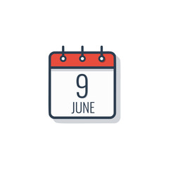 Calendar day icon isolated on white background. June 9.