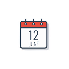 Calendar day icon isolated on white background. June 12.