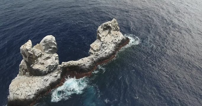 Aerial shots of roca partida rock, revillagigedo archipelago, Mexican pacific.