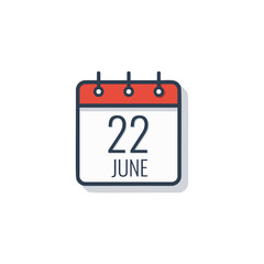 Calendar day icon isolated on white background. June 22.