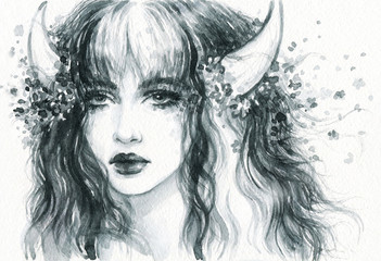 beautiful woman. fashion illustration. watercolor painting