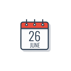 Calendar day icon isolated on white background. June 26.