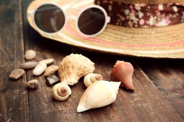 straw hat and sunglasses