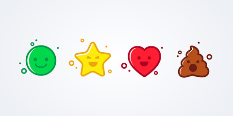 vector illustration set of emoticons emoji. smiley, star, heart and shit