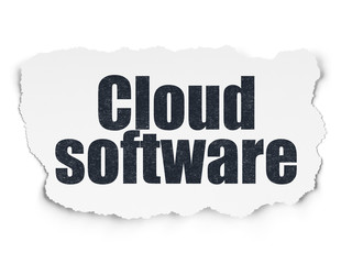 Cloud technology concept: Painted black text Cloud Software on Torn Paper background with  Tag Cloud