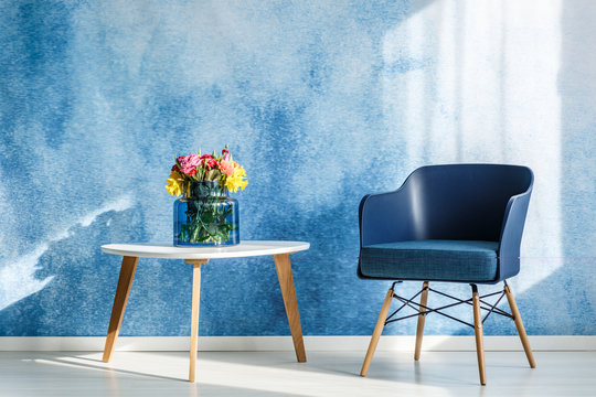 Simple blue living room interior