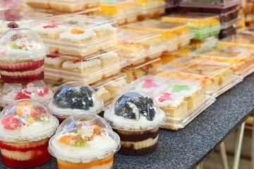Delicious cakes at street food