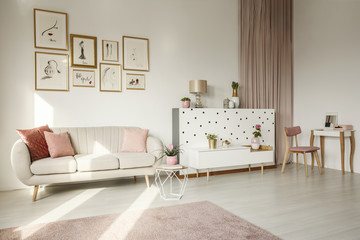 Pink feminine living room interior