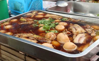 Eggs and pork in brown sauce