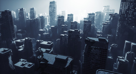 Fototapeta na wymiar Dark science fiction city