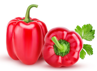 Two red bell pepper with scented parsley