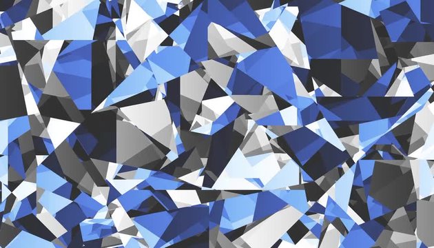 Moving blue low poly shapes. Geometric and blurred transform. Abstract screensaver for video. Looping footage.