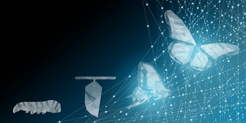 Background of beautiful abstract Business transformation innovation. Change from to high technology like butterfly life cycle. to imply with success future business growth concept or other transform