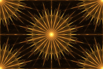  Bright abstract fractal yellow sun, Fractal golden star fantasy