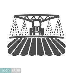 Tractor watering, soil and fertilizing field icon
